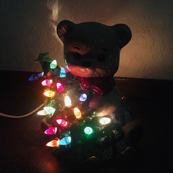 Vintage Teddy Bear w/Tree Musical Light - Picture 3 of 4